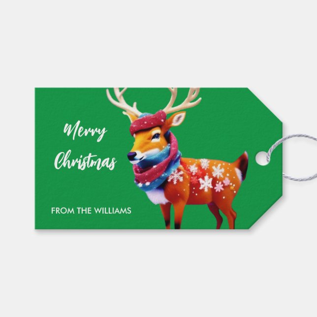 Personalized Cozy Christmas Reindeer  Gift Tags (Front (Horizontal))