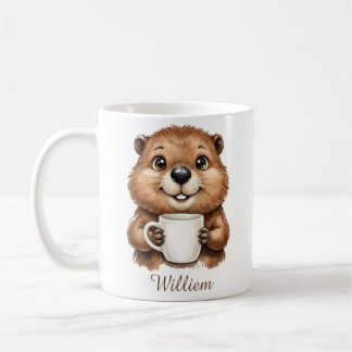 Personalized Cozy Coffee Beaver Woodland Morning Mug