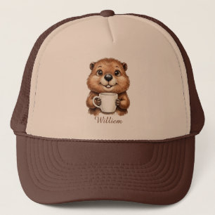Personalized Cozy Coffee Beaver Woodland Morning Trucker Hat
