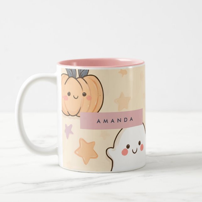 Personalized Cozy Fall Halloween Ghost Pumpkin  Two-Tone Coffee Mug (Left)