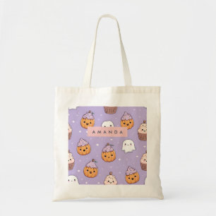 Personalized Cozy Fall Halloween Pumpkin Cupcake Tote Bag