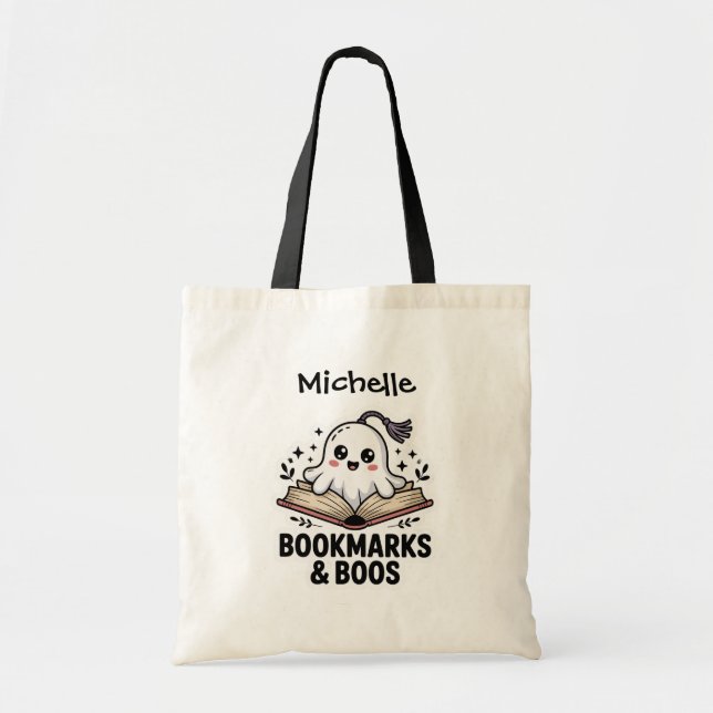 Personalized Cozy Ghost Bookmark Book Tote Bag (Front)