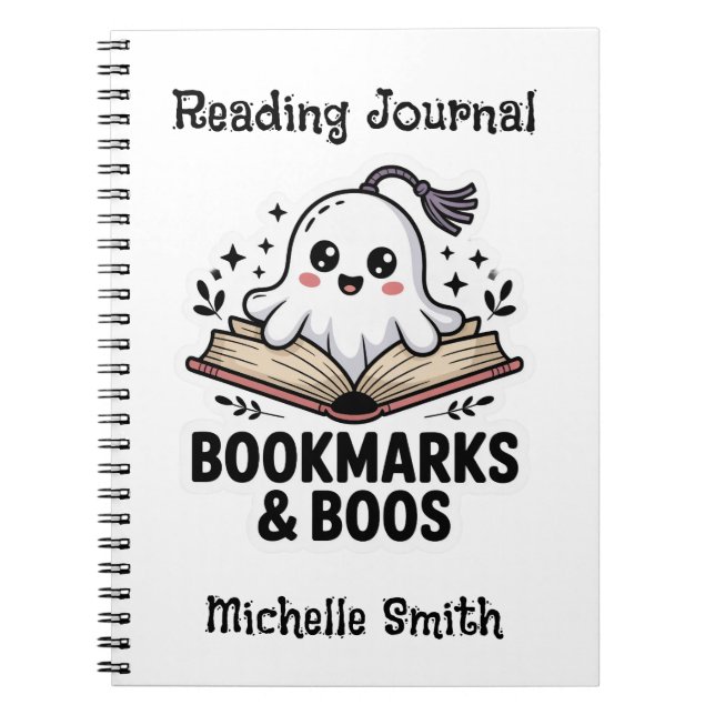 Personalized Cozy Ghost Bookmark with Name Notebook (Front)
