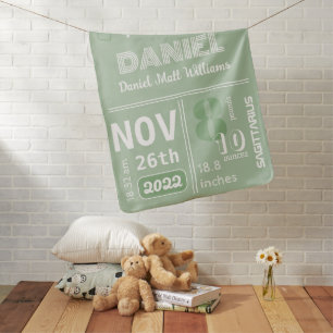 Personalized Cozy Green Birth Announcement Baby Blanket