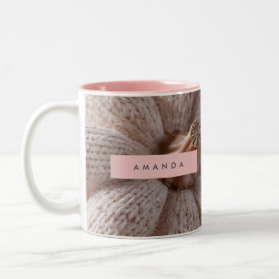 Personalized Cozy Knit Pumpkin Aesthetic Two-Tone Coffee Mug