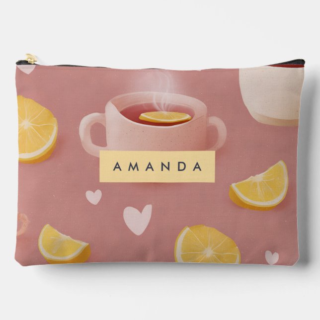 Personalized Cozy Lemon Tea Pattern Accessory Pouch (Front)
