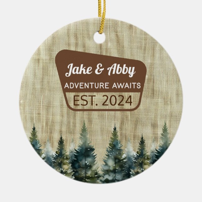 Personalized Cozy Pine Tree Outdoor National Park  Ceramic Ornament (Front)