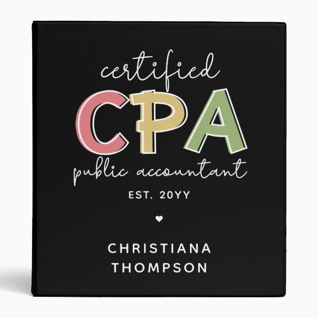 Personalized CPA Certified Public Accountant Gifts 3 Ring Binder (Front)