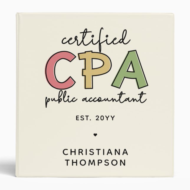 Personalized CPA Certified Public Accountant Gifts 3 Ring Binder (Front)