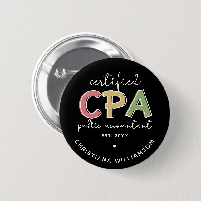 Personalized CPA Certified Public Accountant Gifts Button (Front & Back)