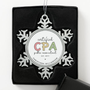 Personalized CPA Certified Public Accountant Gifts Snowflake Pewter Christmas Ornament
