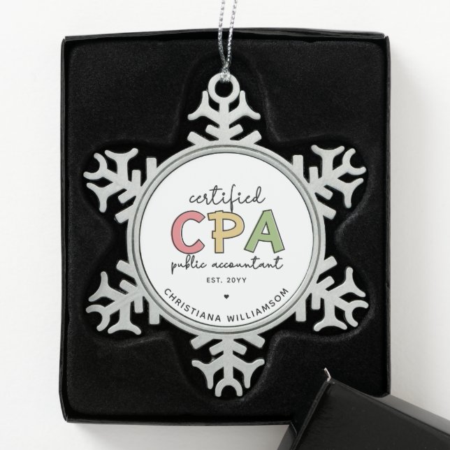 Personalized CPA Certified Public Accountant Gifts Snowflake Pewter Christmas Ornament (Box)
