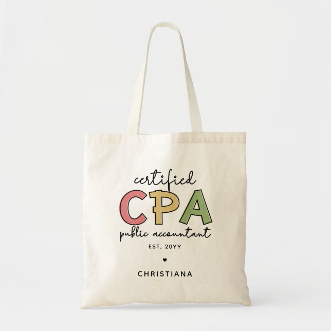 Personalized CPA Certified Public Accountant Gifts Tote Bag (Front)