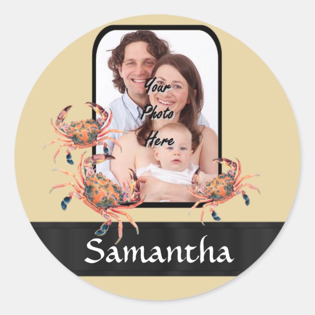 Personalized crab classic round sticker (Front)