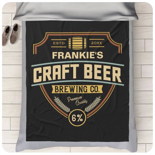 Personalized Craft Beer Label Brewing Company Bar  Fleece Blanket