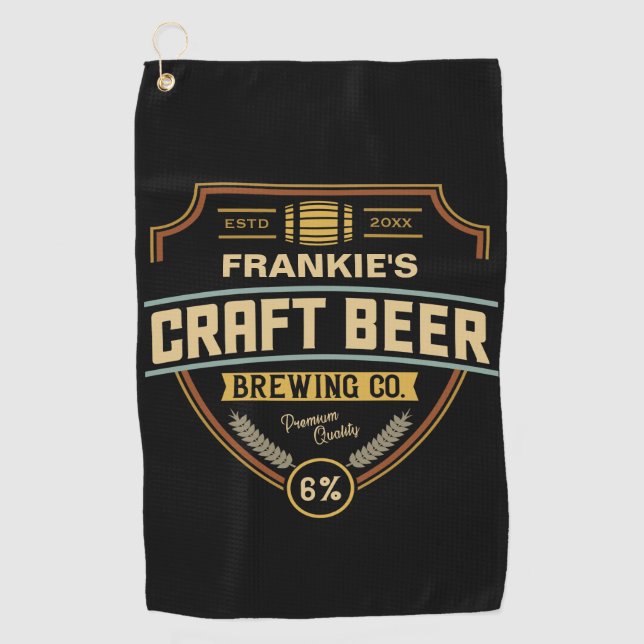 Personalized Craft Beer Label Brewing Company Bar Golf Towel (Front)