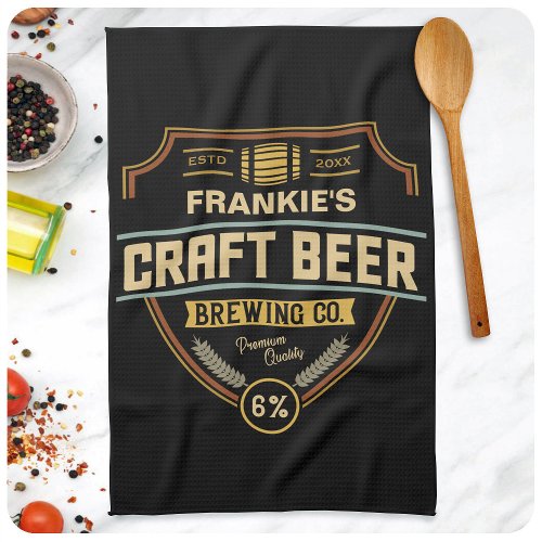 Personalized Craft Beer Label Brewing Company Bar  Kitchen Towel