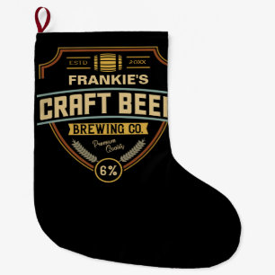 Personalized Craft Beer Label Brewing Company Bar  Large Christmas Stocking