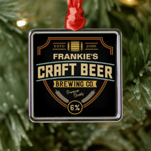Personalized Craft Beer Label Brewing Company Bar Metal Ornament