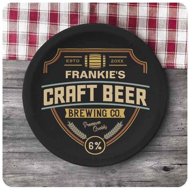 Personalized Craft Beer Label Brewing Company Bar Paper Plates (Creator Uploaded)