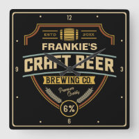 Personalized Craft Beer Label Brewing Company Bar Square Wall Clock