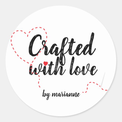 personalized CRAFTED WITH LOVE sewing Classic Round Sticker