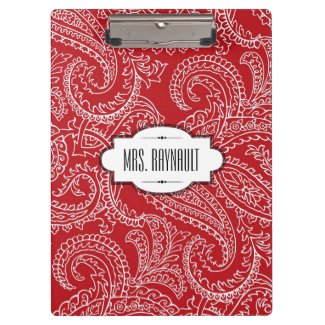 Personalized Cranberry Paisley Clipboard