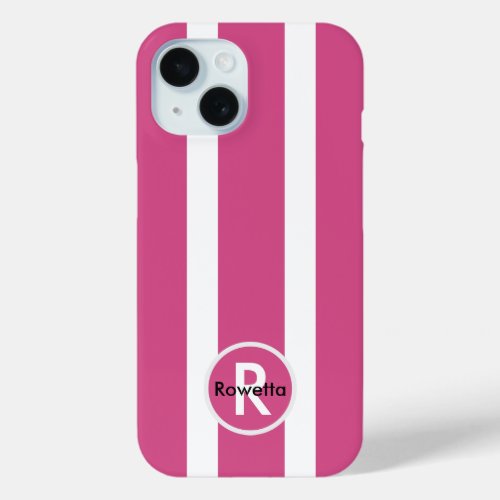 Personalized Cranberry Pink and white stripes iPhone 15 Case