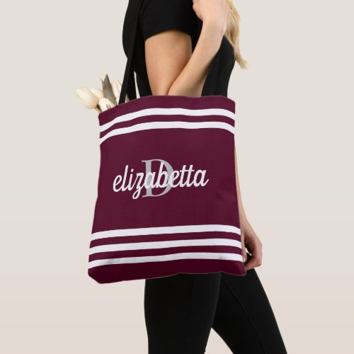 Personalized Cranberry with White Stripes Tote Bag