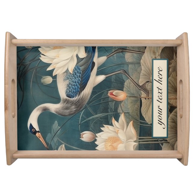 Personalized Crane Botanical Entertaining Serving Tray (Front)