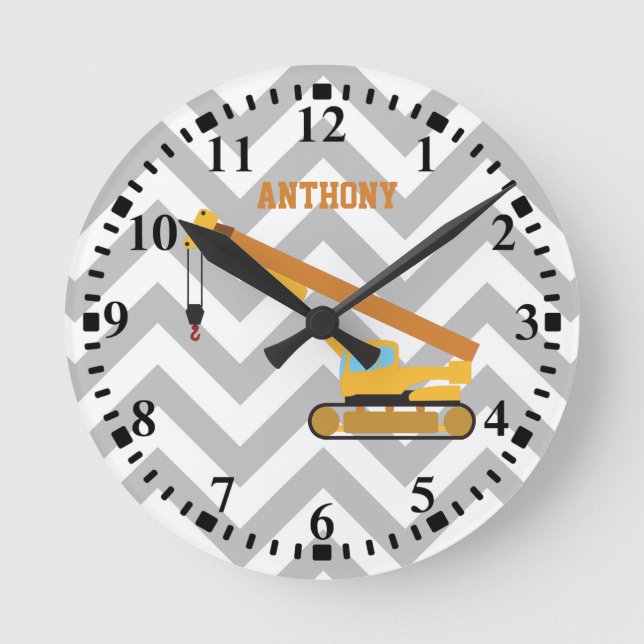 Personalized Crane Construction Truck Pattern Round Clock (Front)