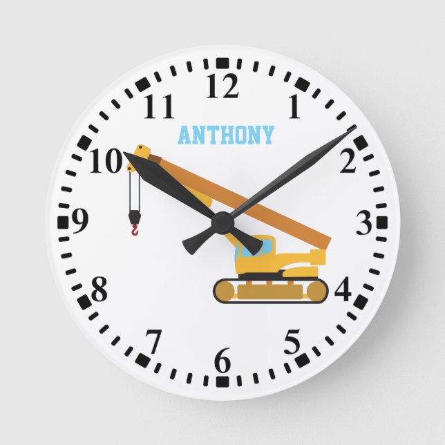 Personalized Crane Construction Truck Round Clock (Front)