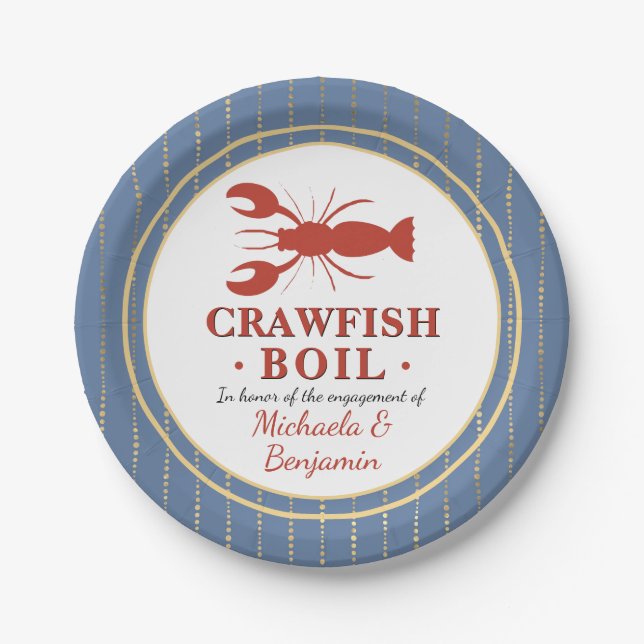 Personalized Crawfish Boil Lobster Engagement Paper Plates (Front)