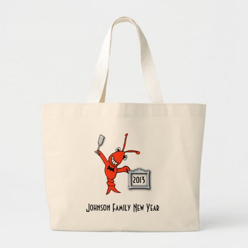 Personalized Crawfish  Lobster New Year Toast Large Tote Bag