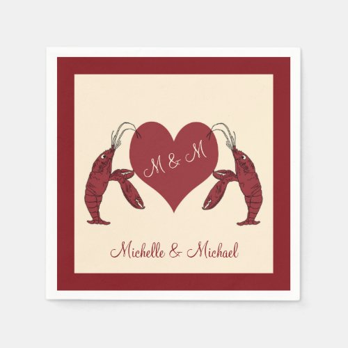 Personalized Crawfish Lobsters With Heart Napkins