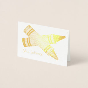 Personalized Crayon Art Teacher School Classroom Foil Card