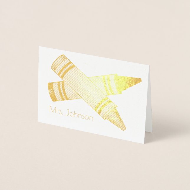 Personalized Crayon Art Teacher School Classroom Foil Card (Front)