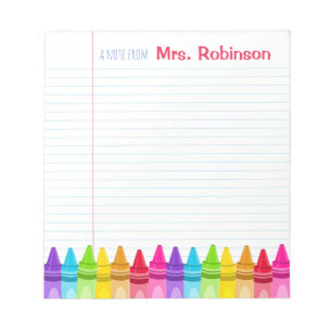 Personalized Crayon Colorful Teacher's Notepad