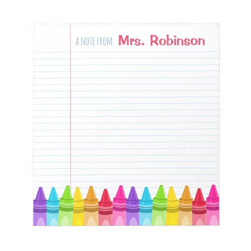 Personalized Crayon Colorful Teachers Notepad