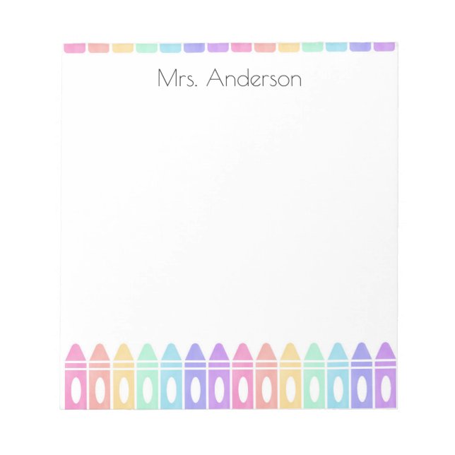Personalized Crayon Kindergarten Teacher Notepad (Front)