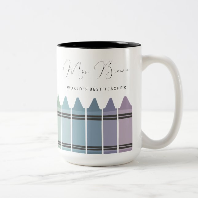 Personalized Crayon Rainbow Worlds Best Teacher  Two-Tone Coffee Mug (Right)