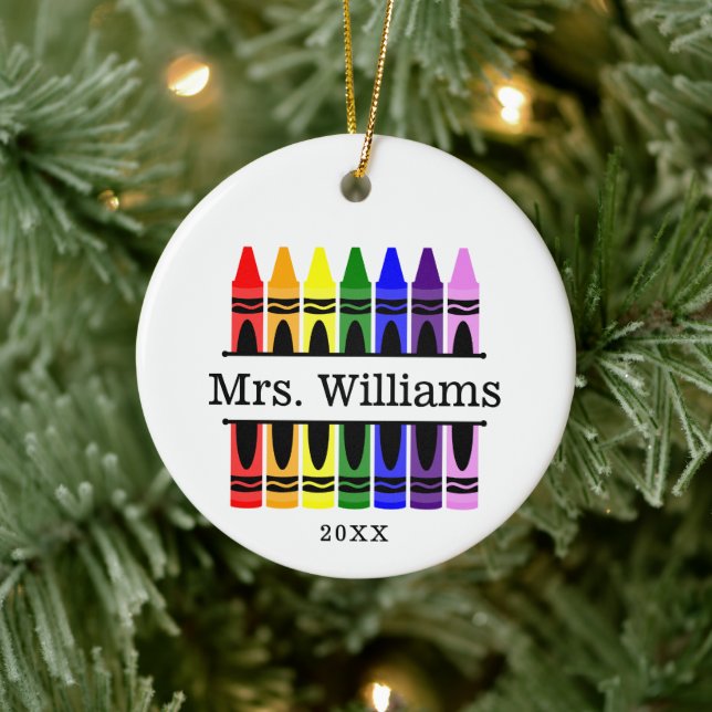 Personalized Crayon Teacher Appreciation Gift Ceramic Ornament (Tree)