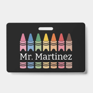 Personalized Crayon Teacher Name Cute Back School Badge