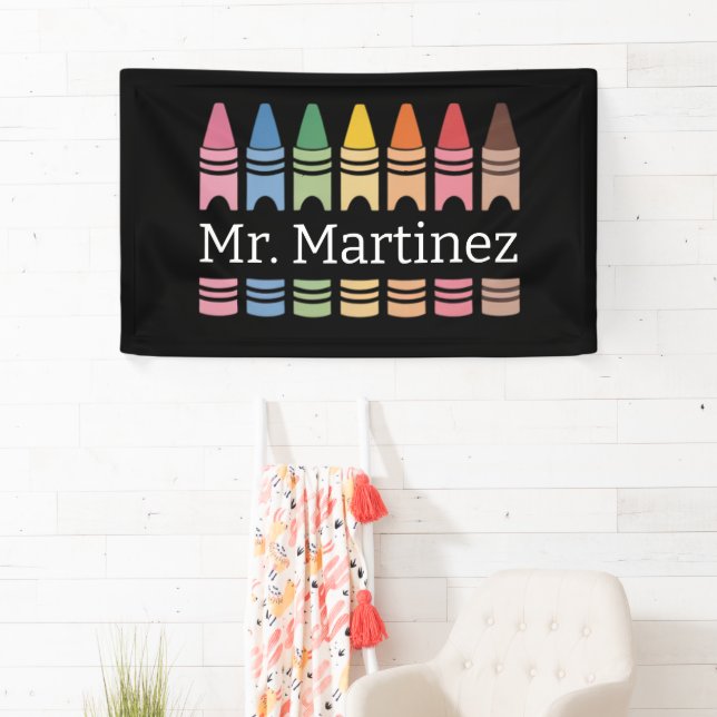 Personalized Crayon Teacher Name Cute Back School Banner (Insitu)