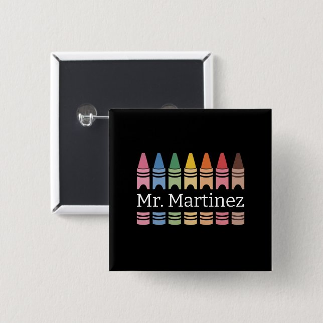 Personalized Crayon Teacher Name Cute Back School Button (Front & Back)
