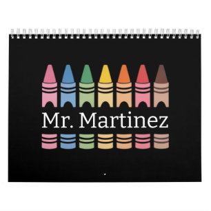 Personalized Crayon Teacher Name Cute Back School Calendar