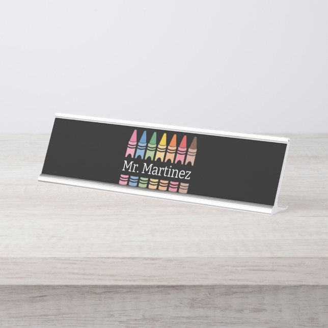 Personalized Crayon Teacher Name Cute Back School Desk Name Plate (Front)