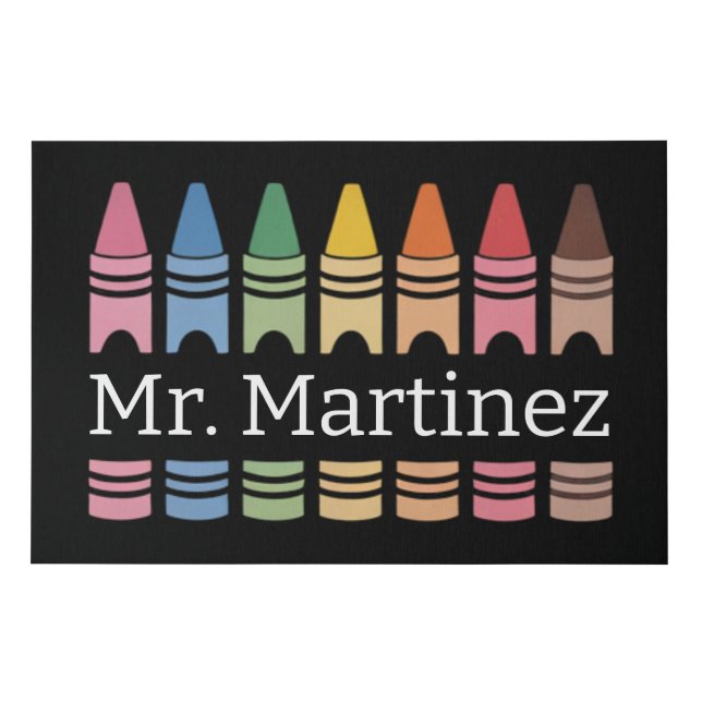 Personalized Crayon Teacher Name Cute Back School Faux Canvas Print (Front)