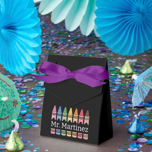 Personalized Crayon Teacher Name Cute Back School Favor Boxes (Party)