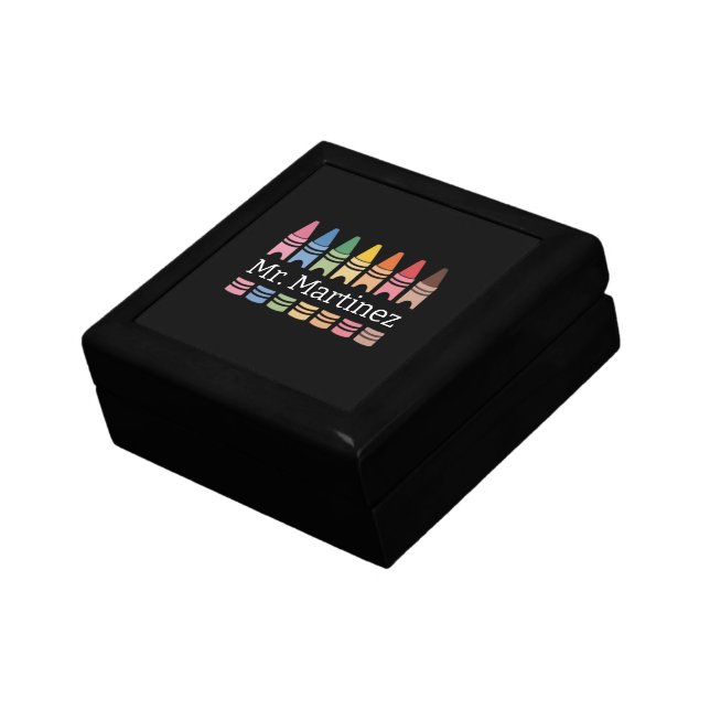 Personalized Crayon Teacher Name Cute Back School Gift Box (Side)